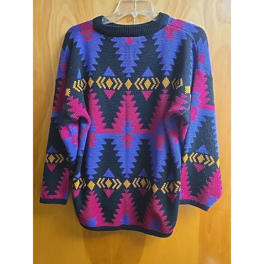 Vtg 90s Colorful Geometric Striped Mohair Blend Tunic Sweater Size M Retro Ricki